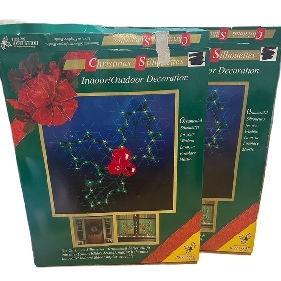 Vintage Christmas Silhouettes Holly Leaves Set of 2 Electric String Light - Picture 1 of 3